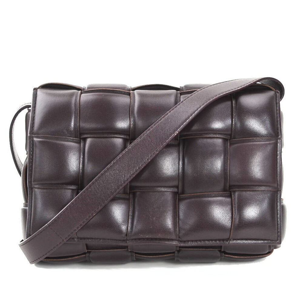 Bottega Veneta Padded Cassette Shoulder Bag Dark Brown Black Leather